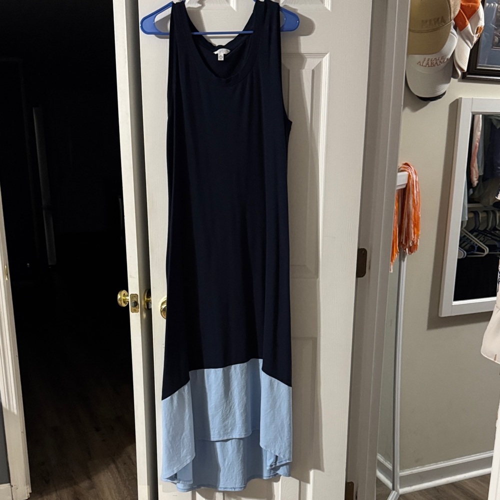 Time and Tru Navy and Light Blue High Low Dress